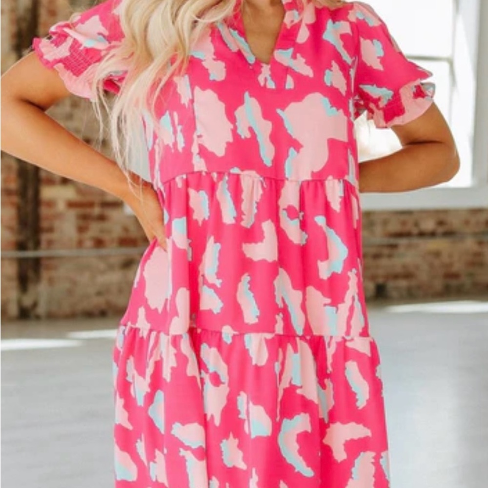 Vibrant Pink and Blue Patterned Dress